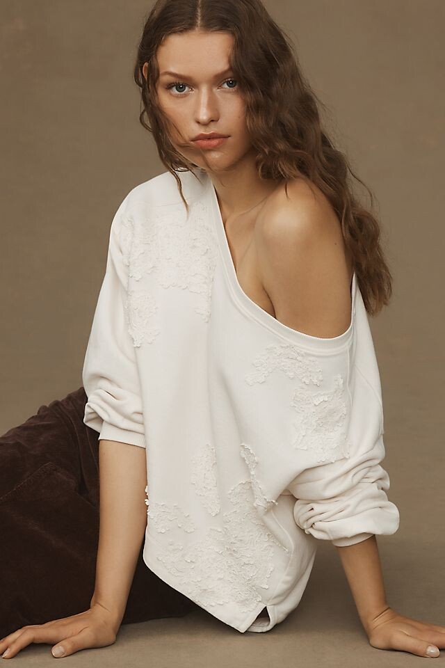 

Пуловер Anthropologie с аппликацией, белый