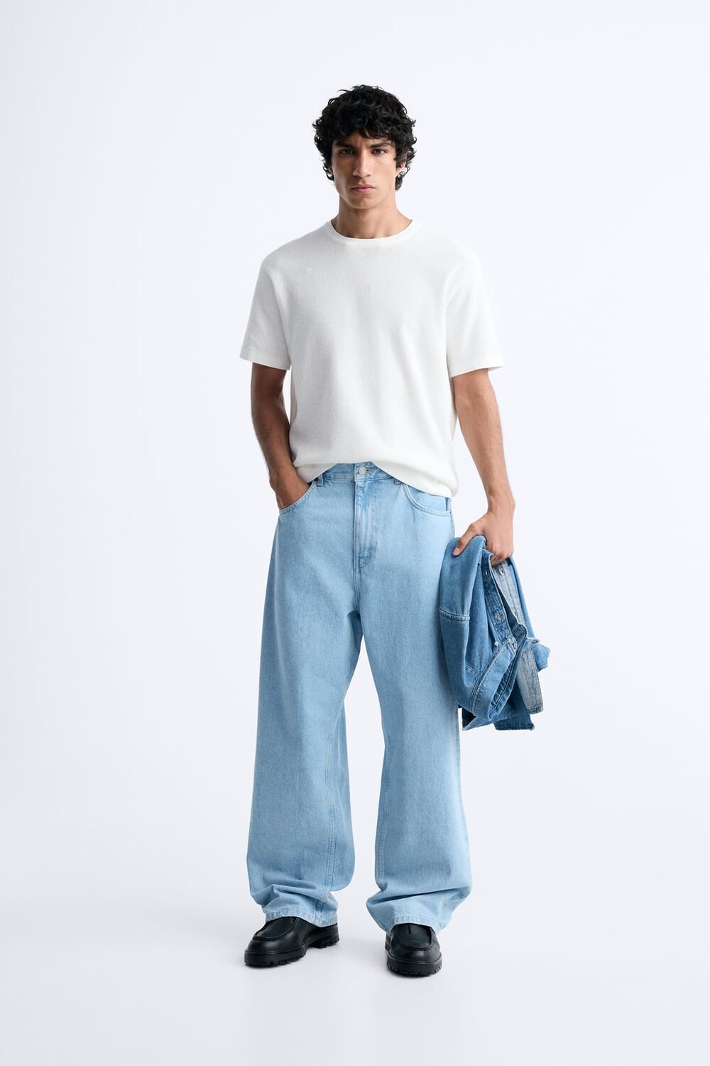 

Текстурированная трикотажная футболка ZARA, белый