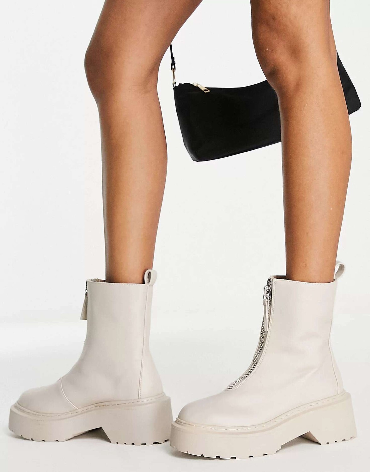 

Ботинки Missguided на массивной подошве с молнией песочного цвета, Бежевый