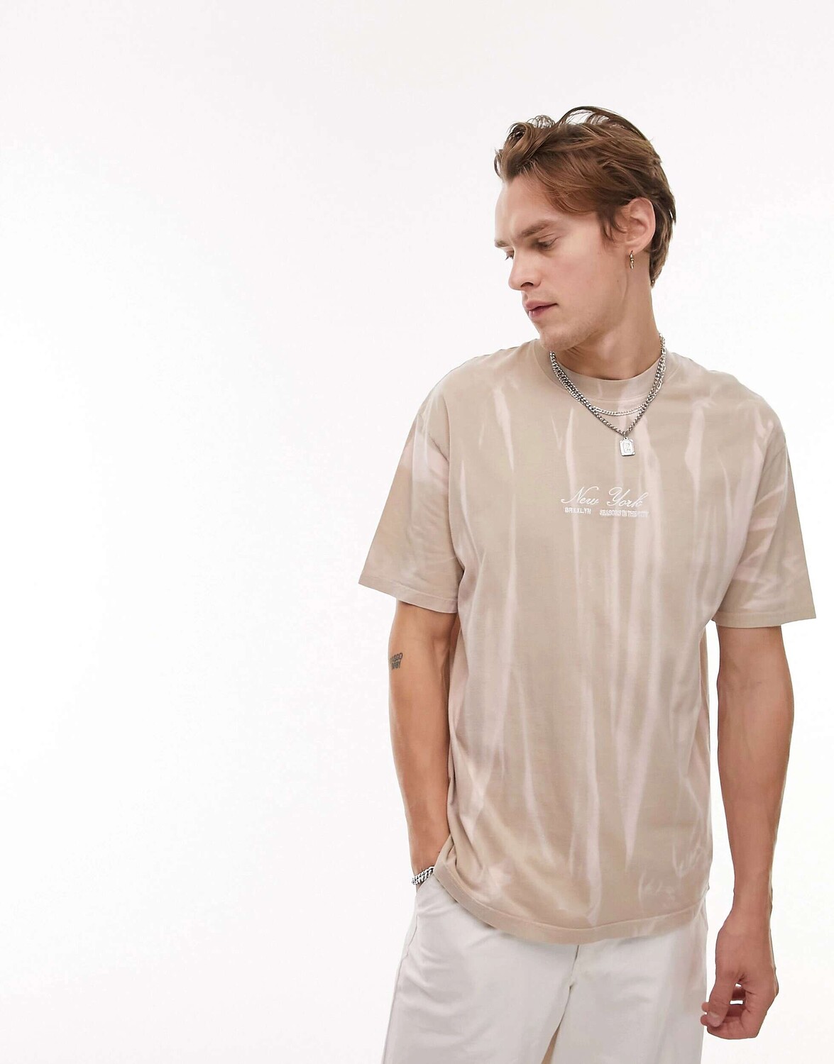 

Футболка оверсайз Topman с вышивкой «Нью-Йоркский алфавит» цвета мытый камень
