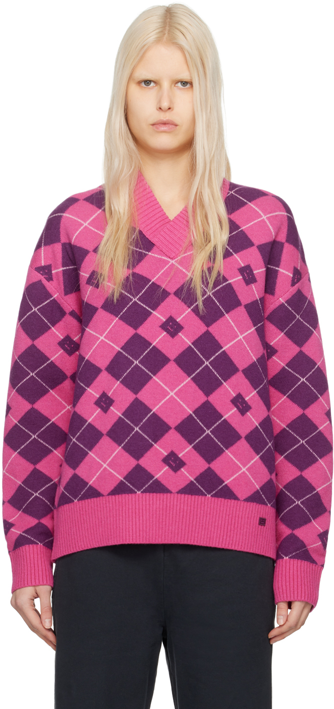 Розово-фиолетовый свитер с ромбами Acne Studios цена и фото