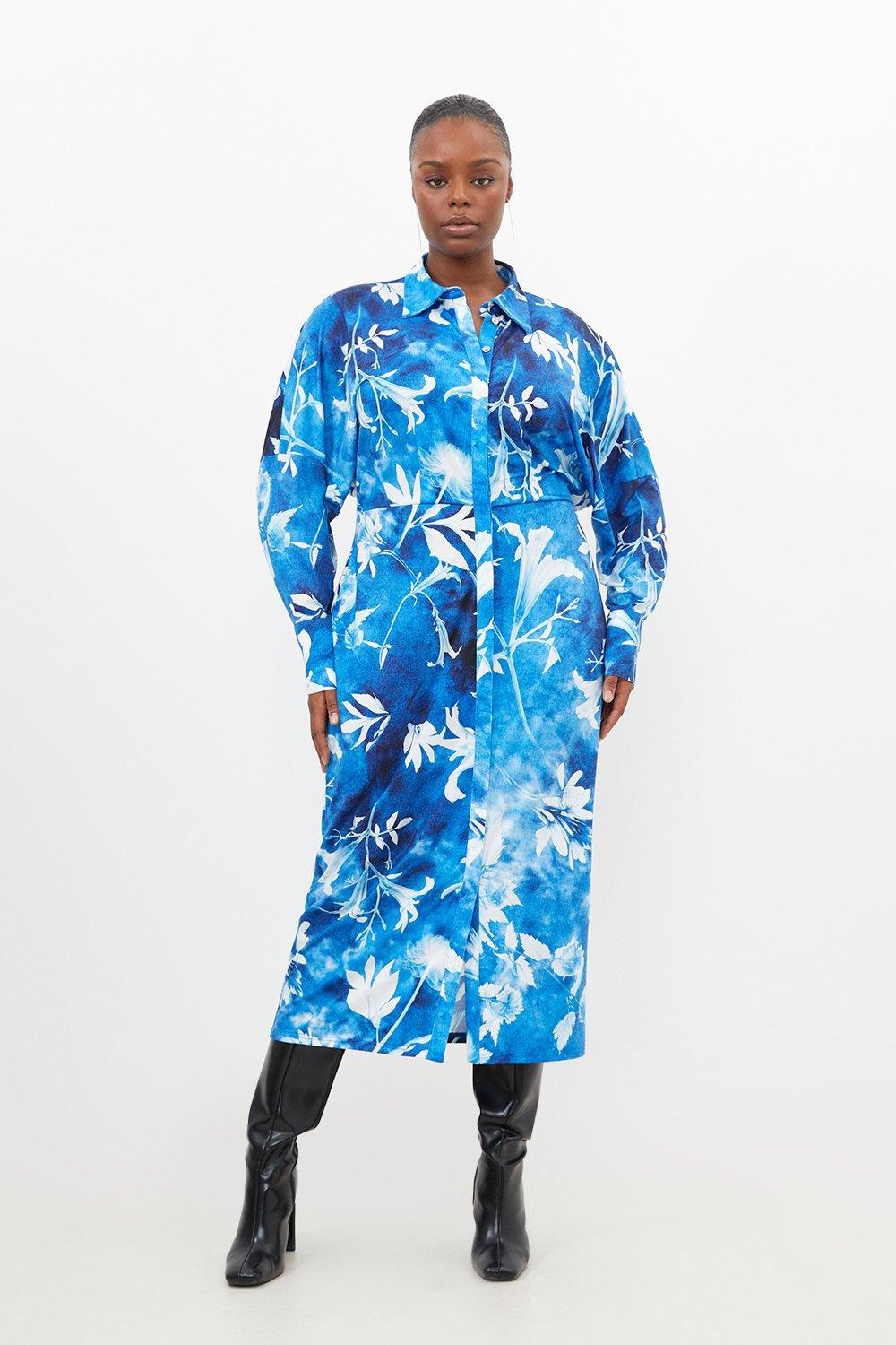 цена Платье-рубашка из крепа макси размера плюс с цветочным принтом Karen Millen, синий