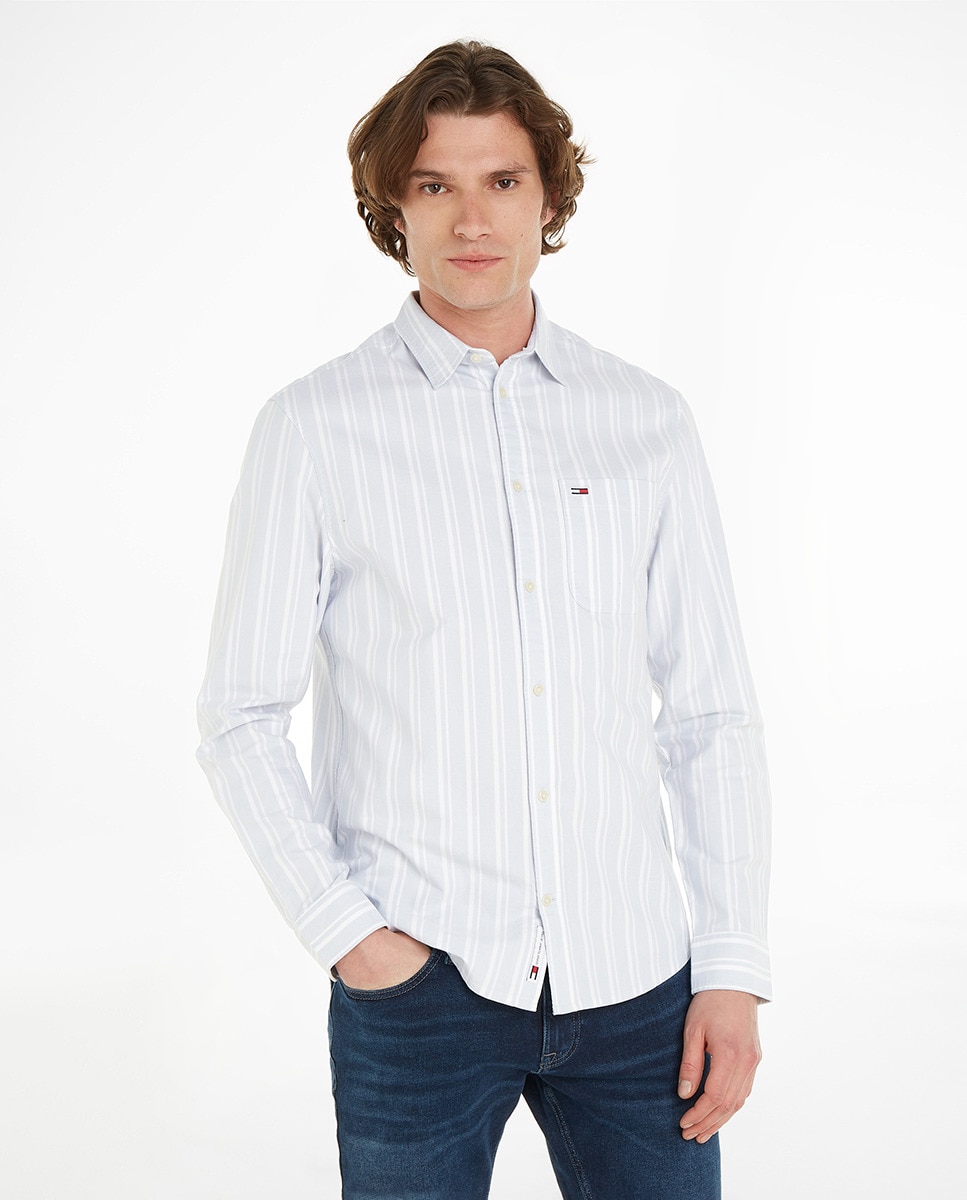 Мужская рубашка в полоску стандартного кроя Tommy Jeans, светло-синий рубашка из ткани оксфорд с вышитым логотипом l разноцветный
