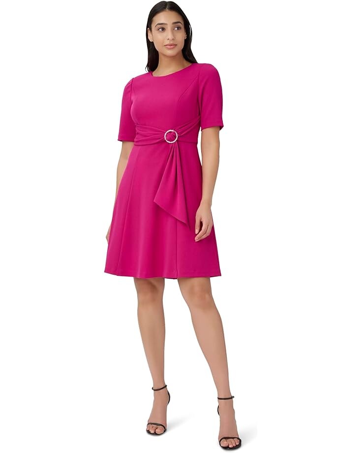 

Платье Adrianna Papell Stretch Crepe Tie Front with High-Low Hem, цвет Bright Magenta