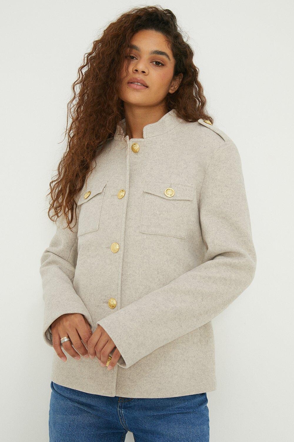 

Высокое шерстяное пальто в стиле милитари Dorothy Perkins, белый