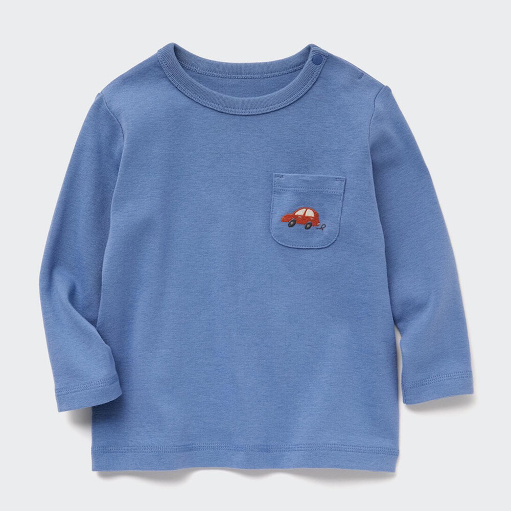 

Футболка Uniqlo Infant унисекс с круглым вырезом с длинными рукавами, синий