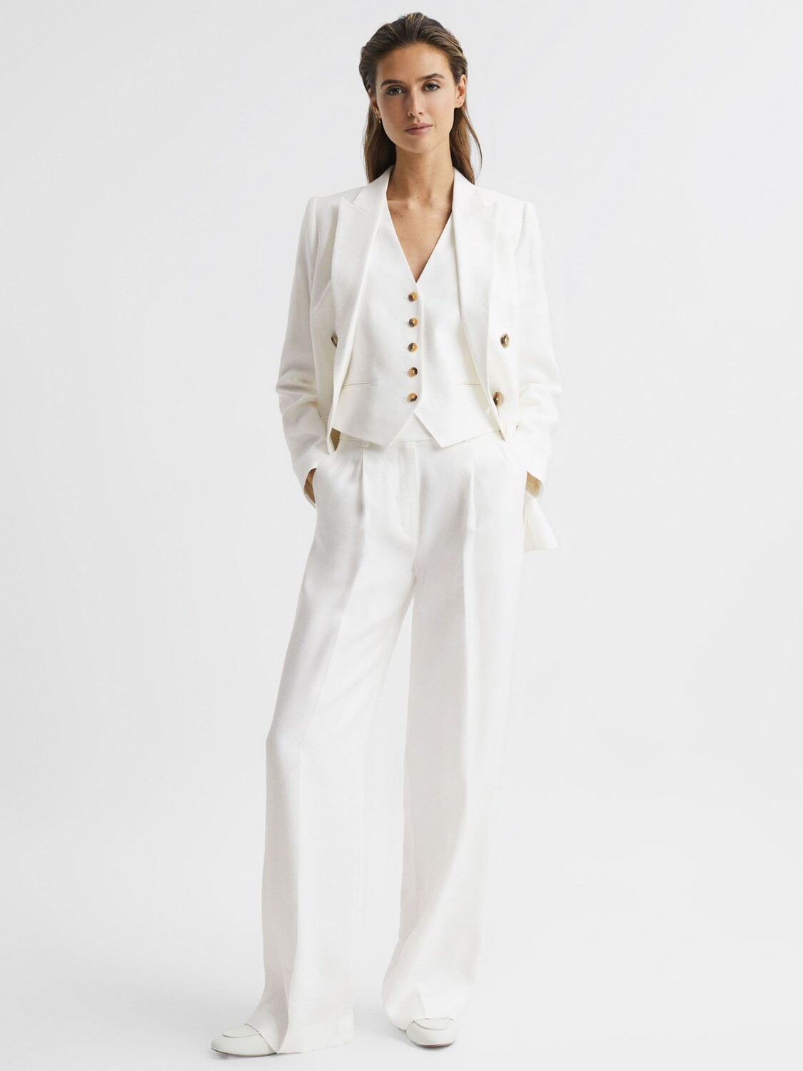 

Широкие льняные брюки Reiss Hollie, белые, Белый