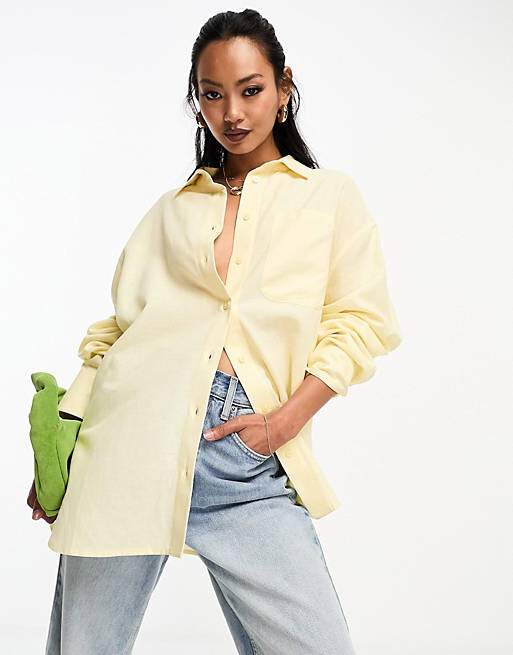 

Льняная рубашка нейтрального цвета ASOS DESIGN