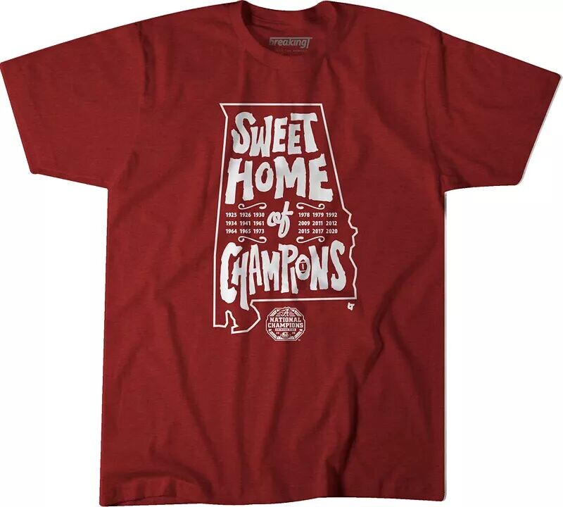 

BreakingT Мужская футболка национальных чемпионов 2020 года Alabama Crimson Tide с надписью Sweet Home of Champions