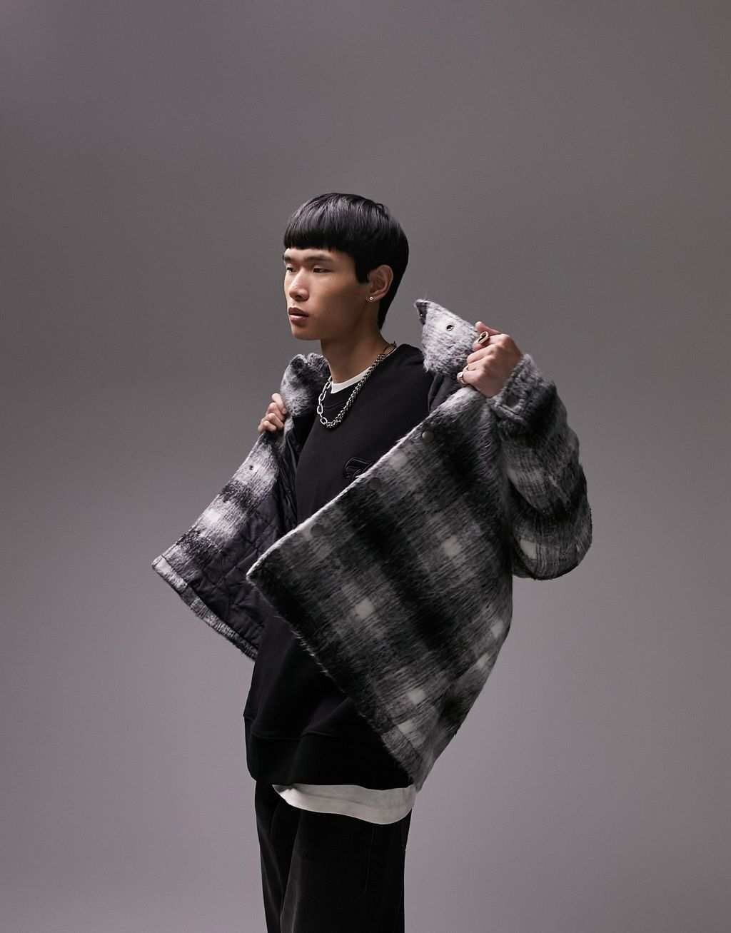 

Шерстяная куртка Topman в черную выцветшую клетку