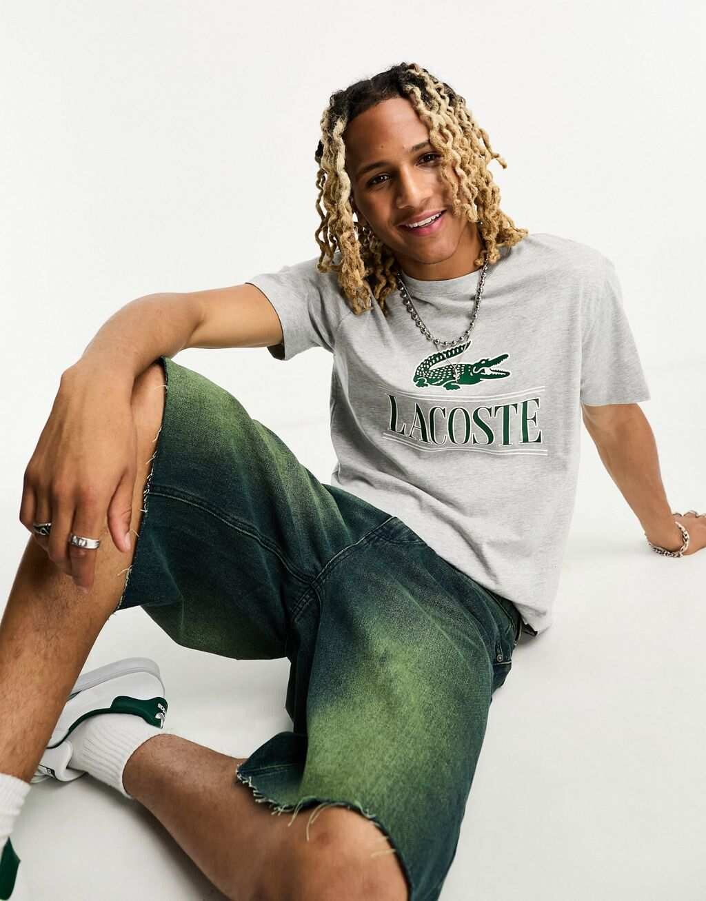 

Серая меланжевая футболка с большим логотипом Lacoste, Серый
