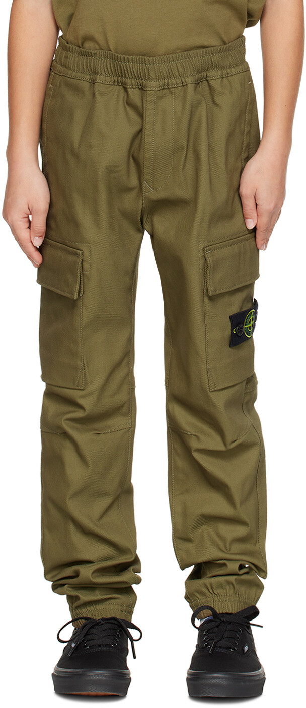 

Детские брюки-карго цвета хаки с карманами Stone Island Junior