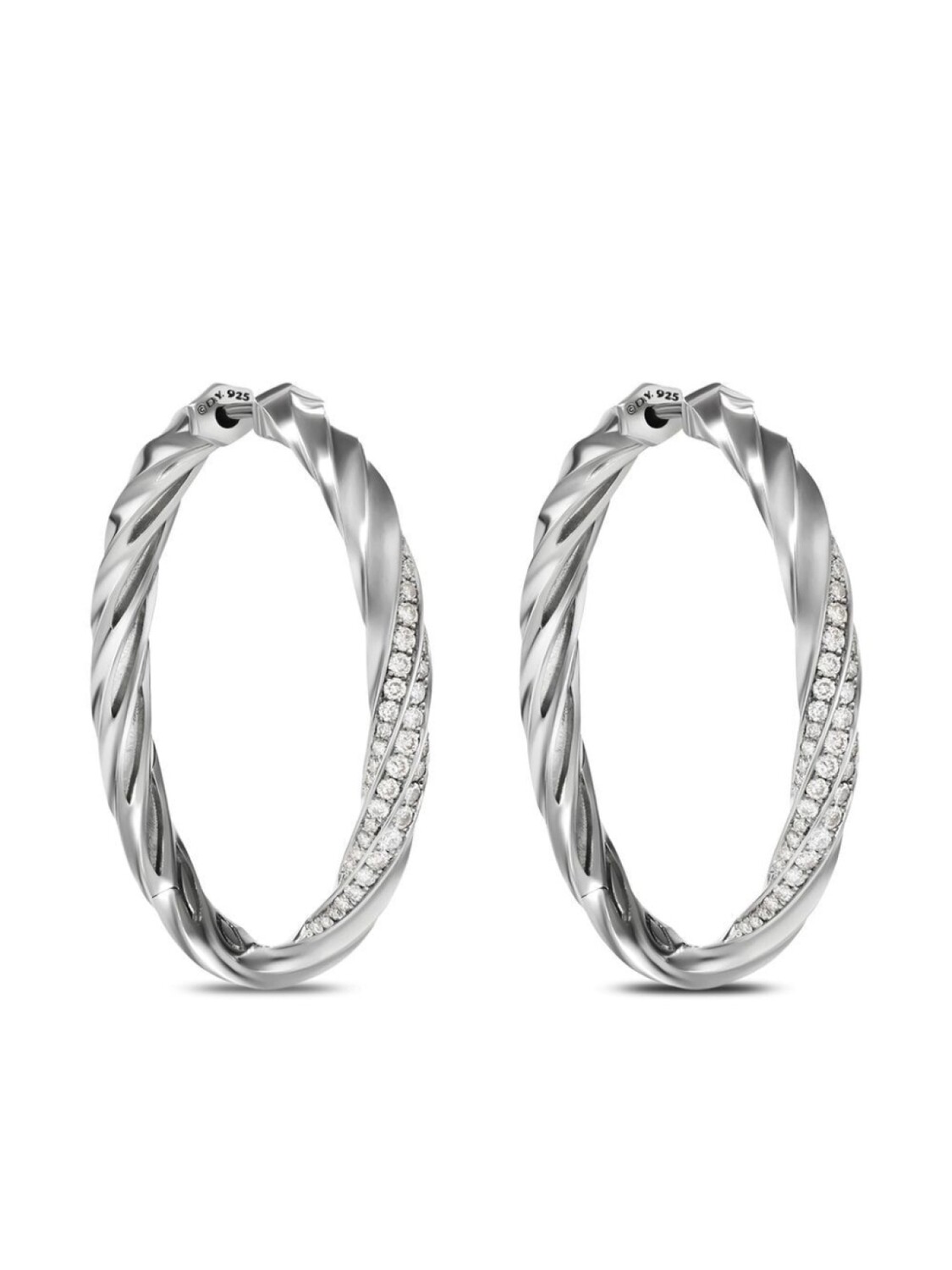

Серебряные серьги-кольца Cable Edge с бриллиантами David Yurman, серебряный