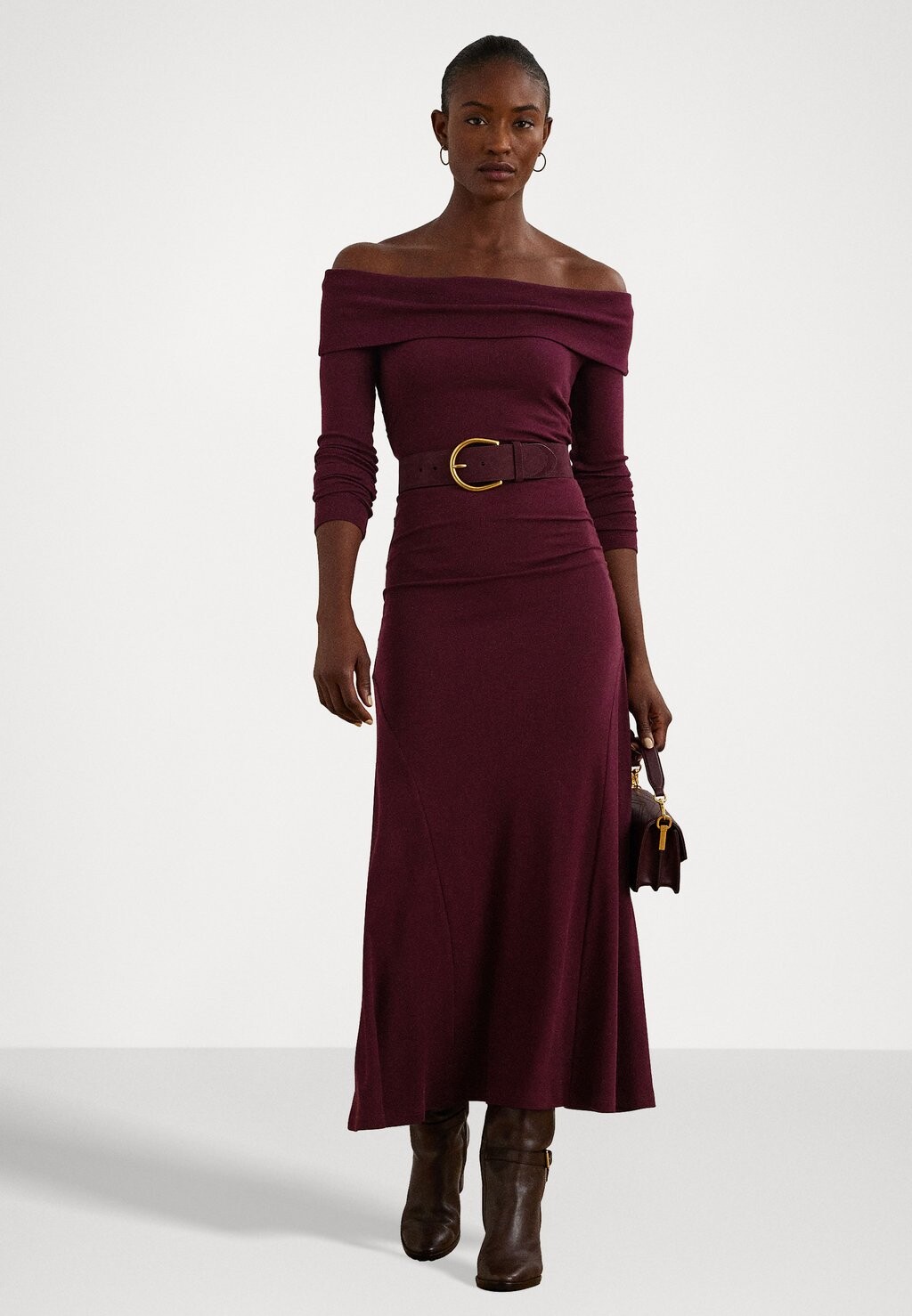 

Дневное платье RIB KNIT OFF THE SHOULDER MIDI DRESS Lauren Ralph Lauren, Бордо