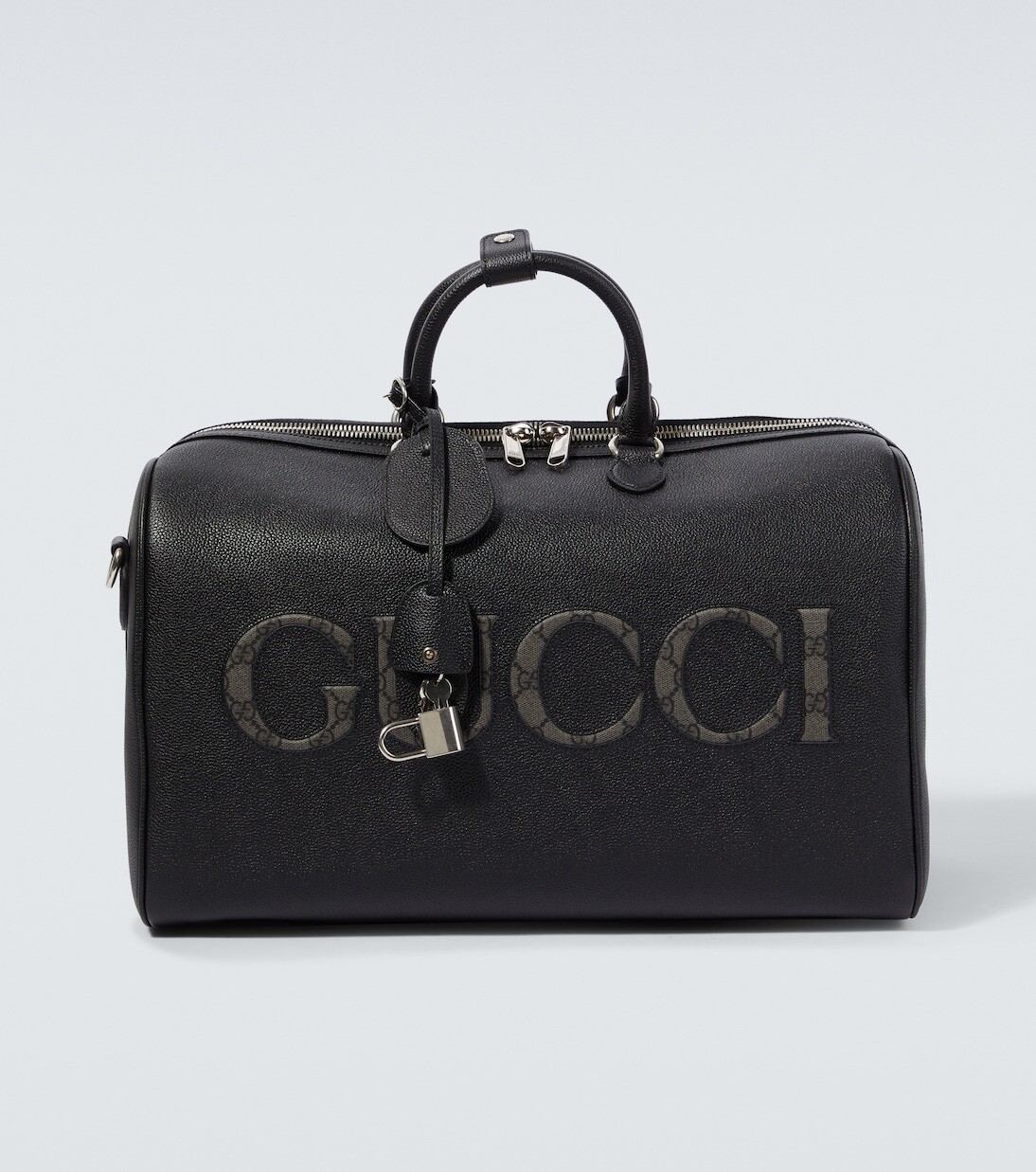 

Кожаная спортивная сумка среднего размера с логотипом Gucci, черный