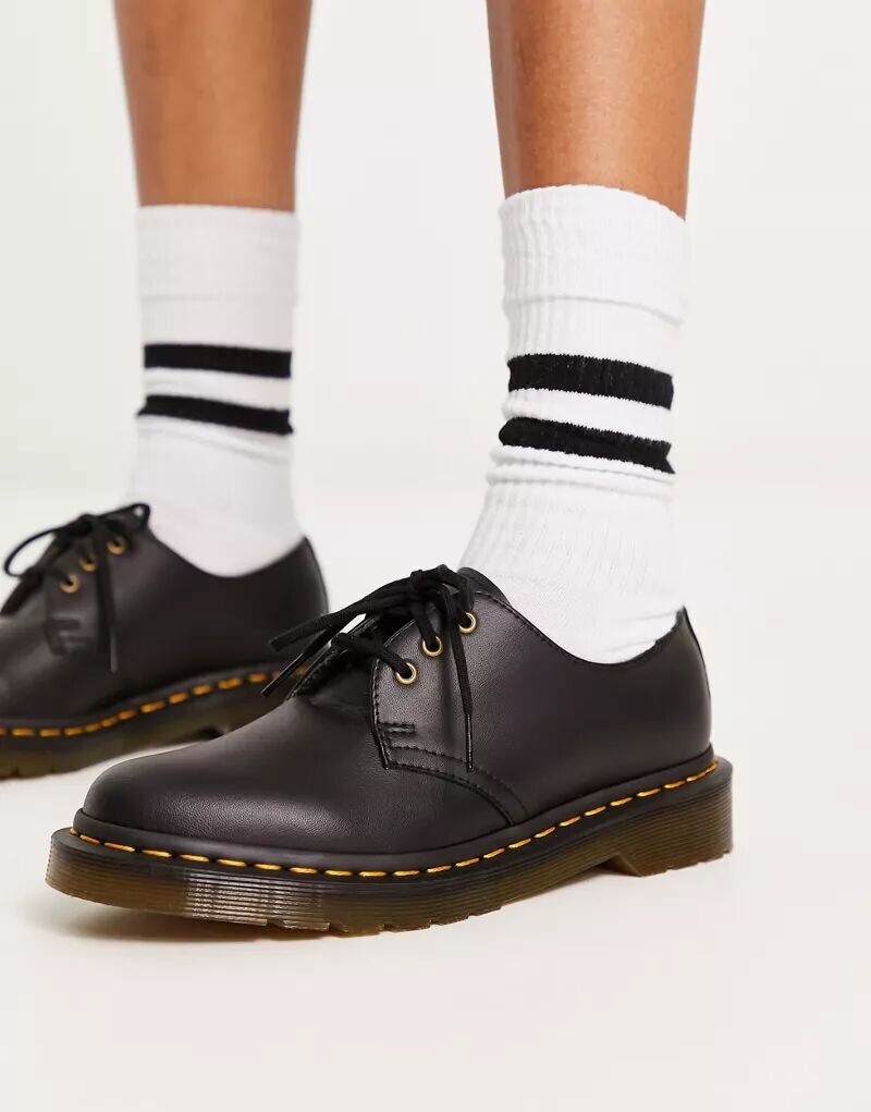 

Черные туфли на плоской подошве с 3 глазами Dr Martens Vegan 1461, Черный