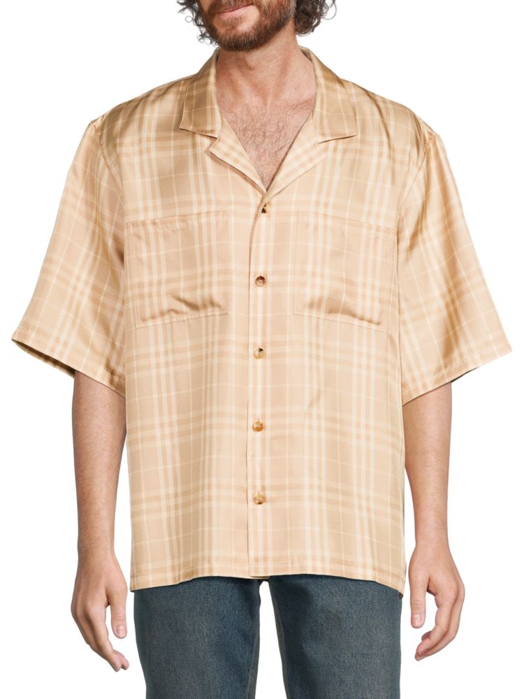 Шелковая рубашка в клетку Burberry, цвет Light Beige