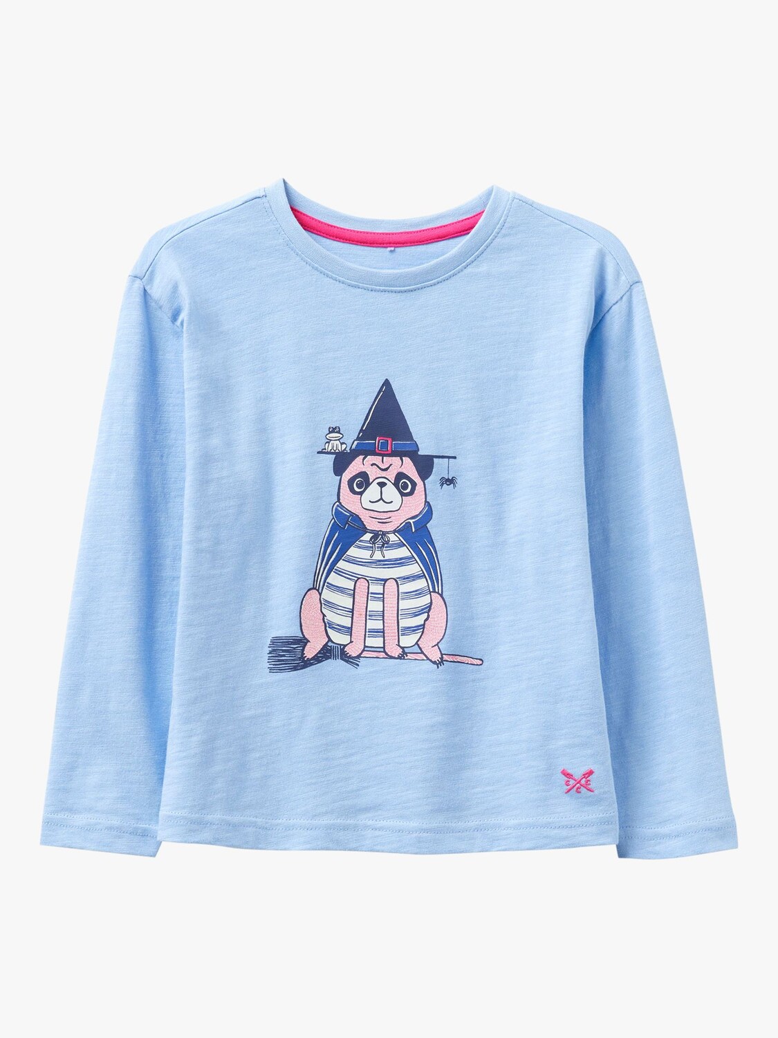 

Детская футболка с принтом Мопс-ведьма Crew Clothing, светло-синий