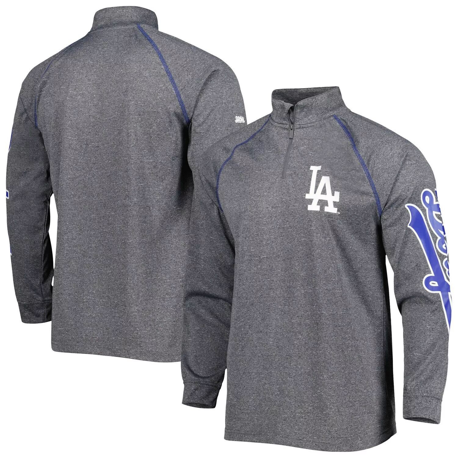 

Мужская футболка Stitches Heather Grey Los Angeles Dodgers с надписью реглан с молнией четверть