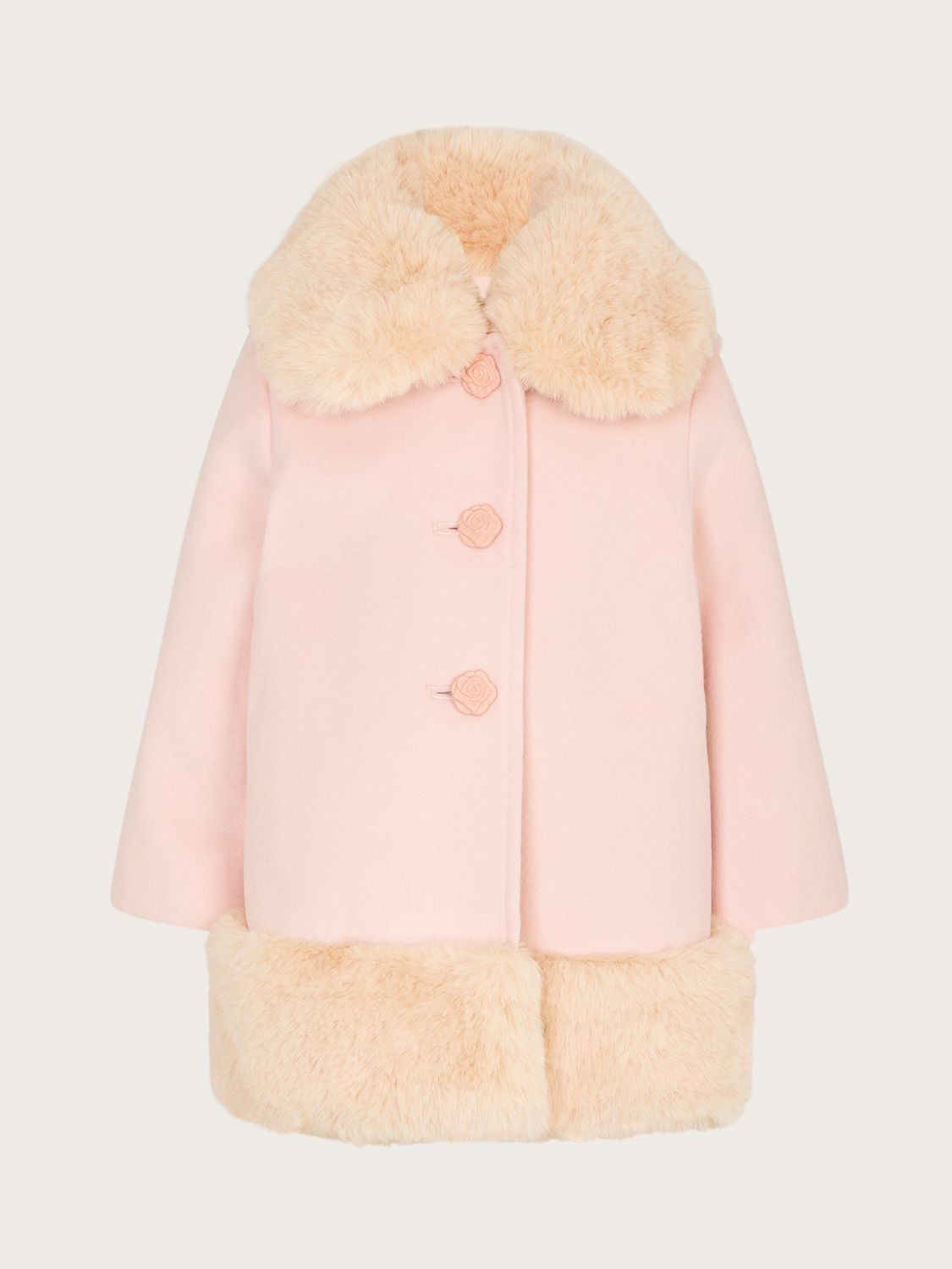 Детское пальто с меховой отделкой Monsoon, бледно-розовый