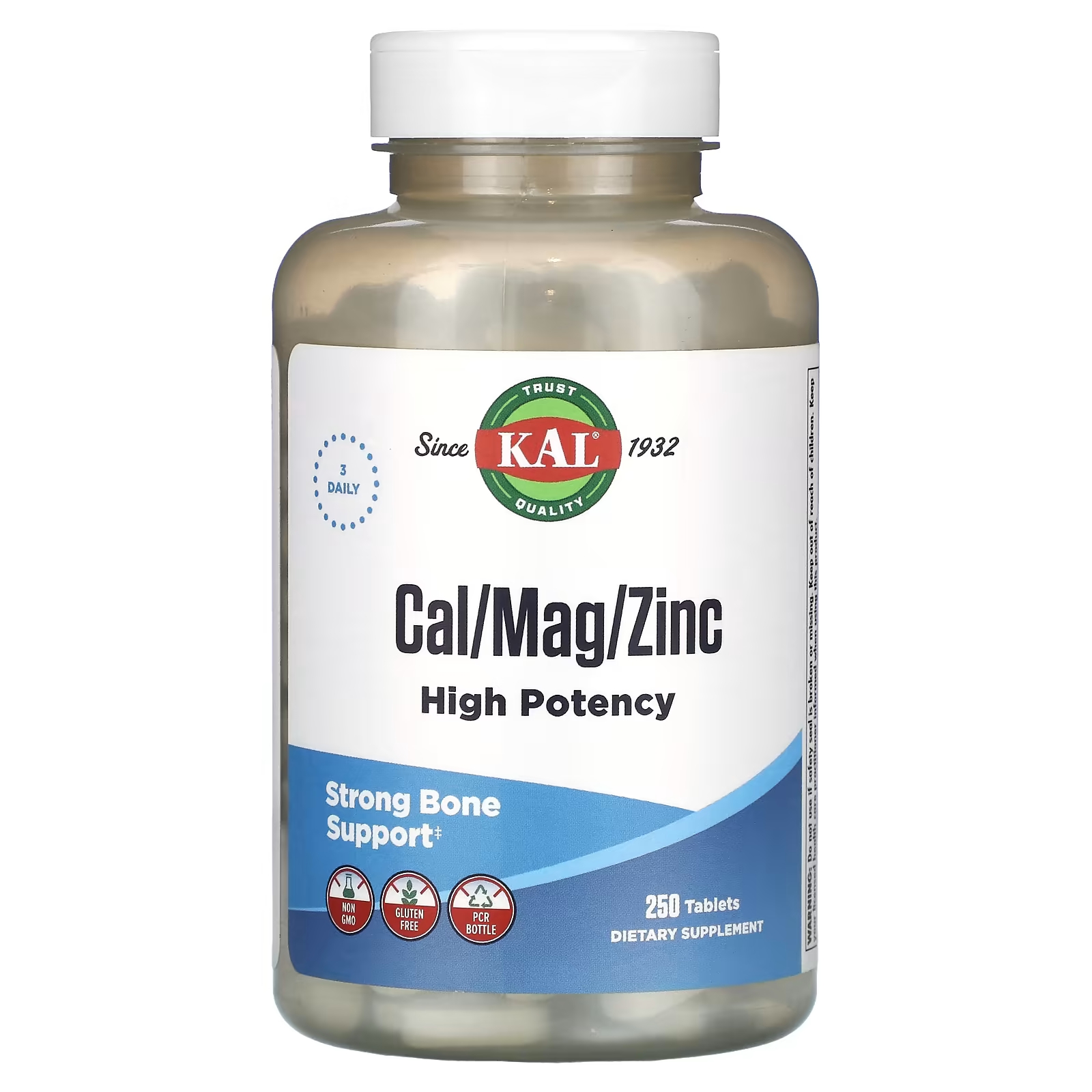 Пищевая добавка KAL Кальций-магний-цинк, 250 таблеток пищевая добавка kal магний витамин d3