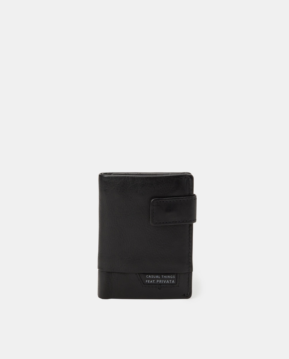 Черный кожаный кошелек с монетницей Privata, черный черный вертикальный кошелек с монетницей levi s черный