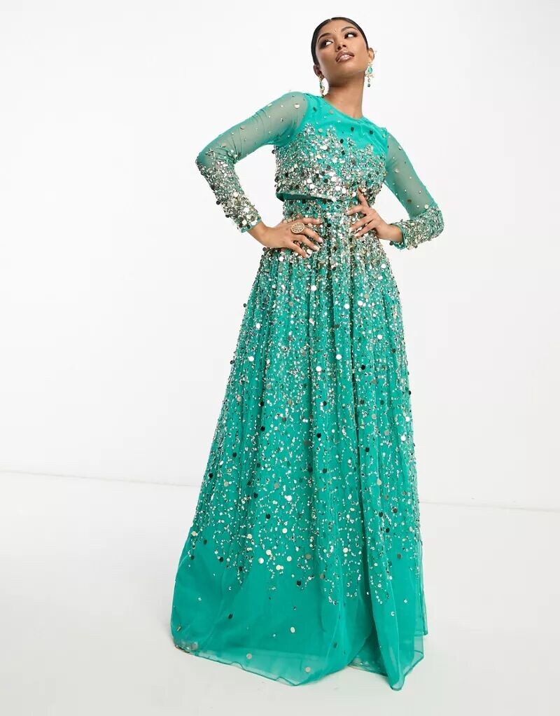 

Бирюзовое платье макси anarkali с россыпью пайеток ASOS