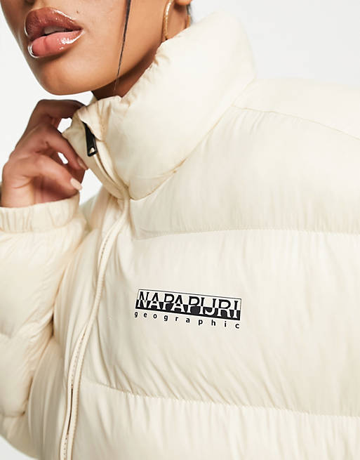 Белоснежная укороченная куртка-пуховик Napapijri a-box черная куртка пуховик с логотипом napapijri box