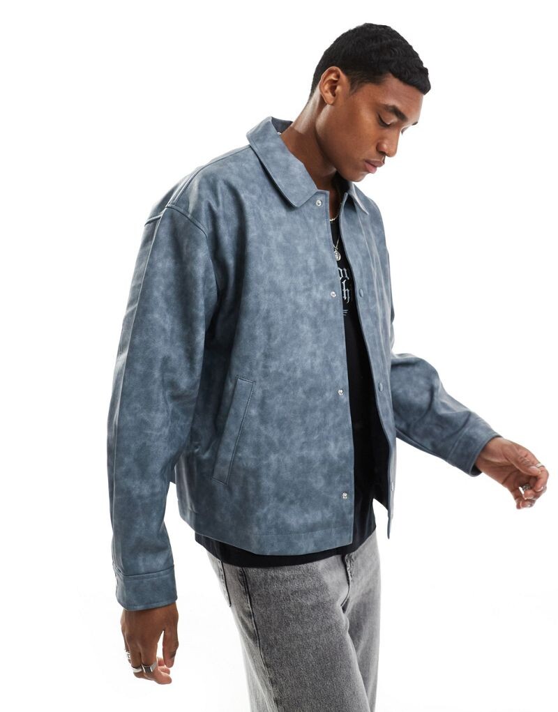 

Синяя оверсайз-куртка Харингтон из искусственной кожи ASOS DESIGN