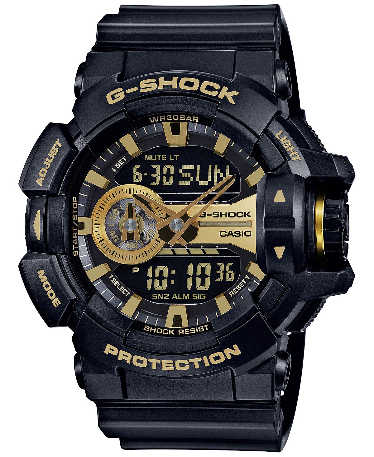 Мужские аналогово-цифровые часы с хронографом, черный полимерный ремешок, 55x52 мм GA400GB-1A9 G-Shock цена и фото