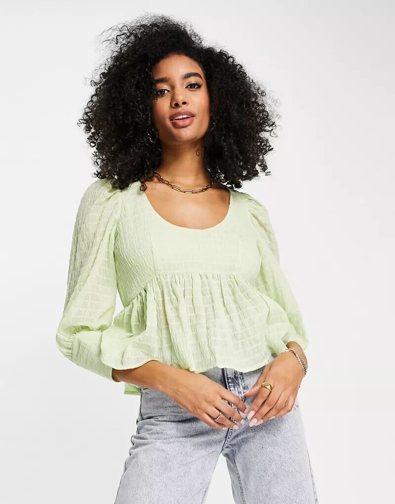 

Зелёный топ с баской и широкими манжетами ASOS
