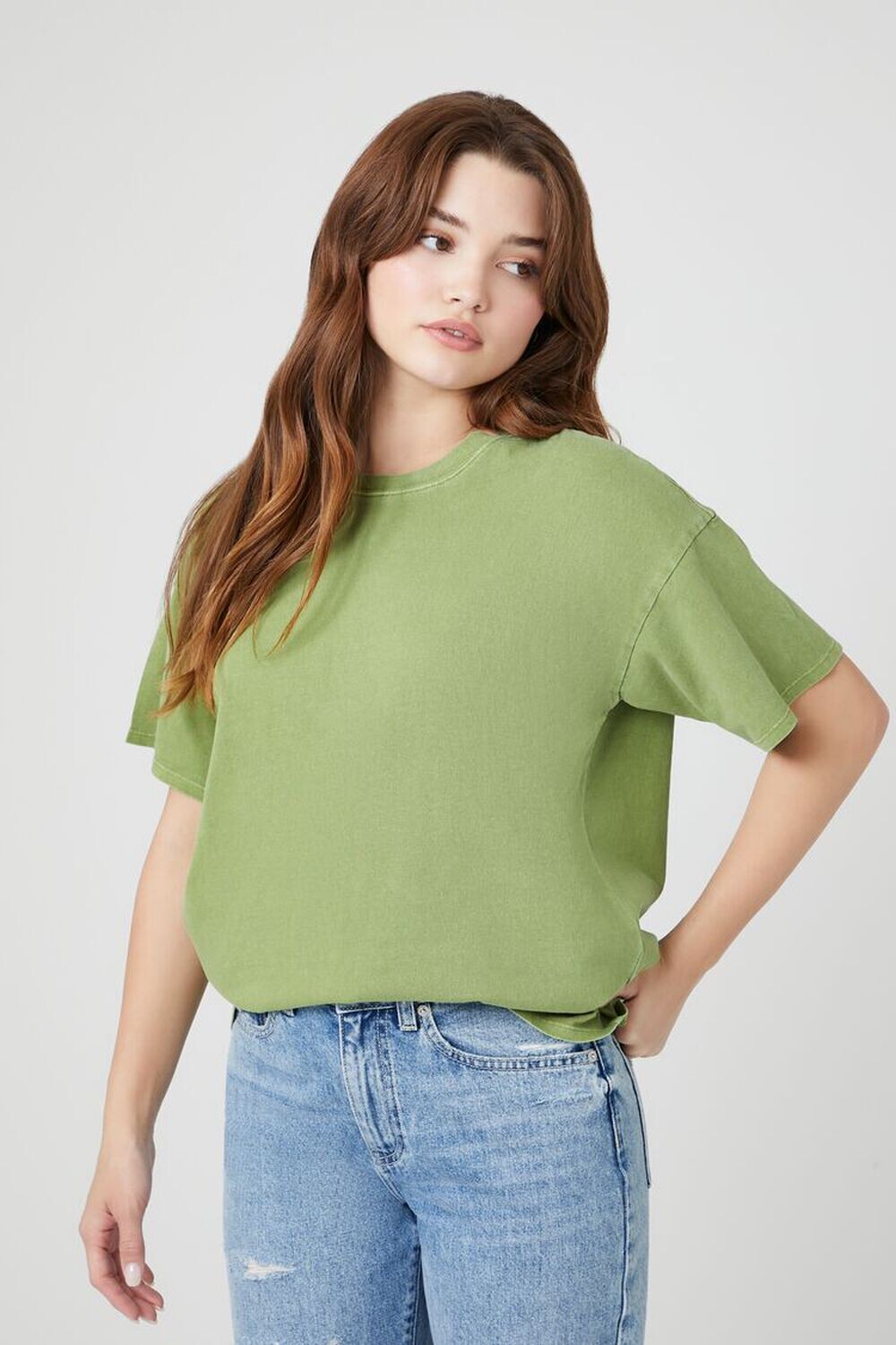 

Негабаритная футболка с минеральной стиркой Forever 21, зеленый