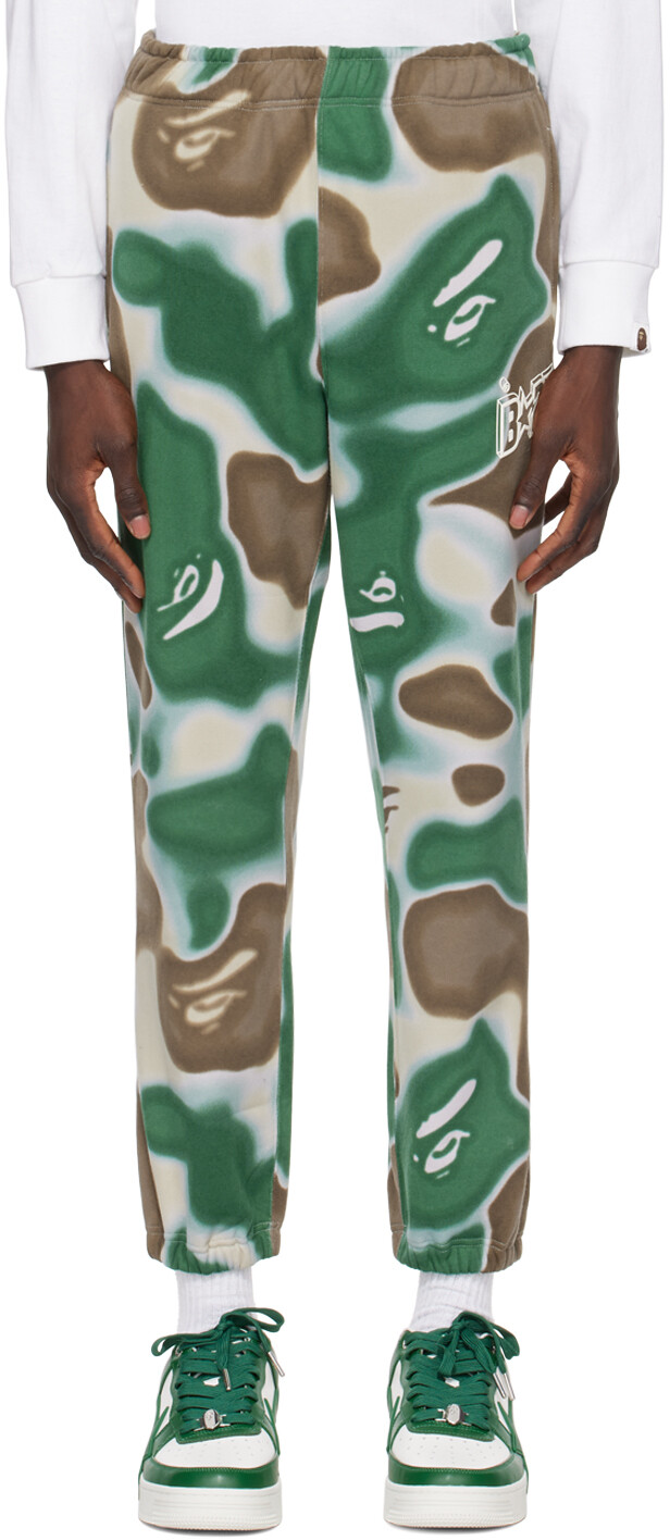 

Зелено-коричневые спортивные штаны STA с жидким камуфляжем Bape