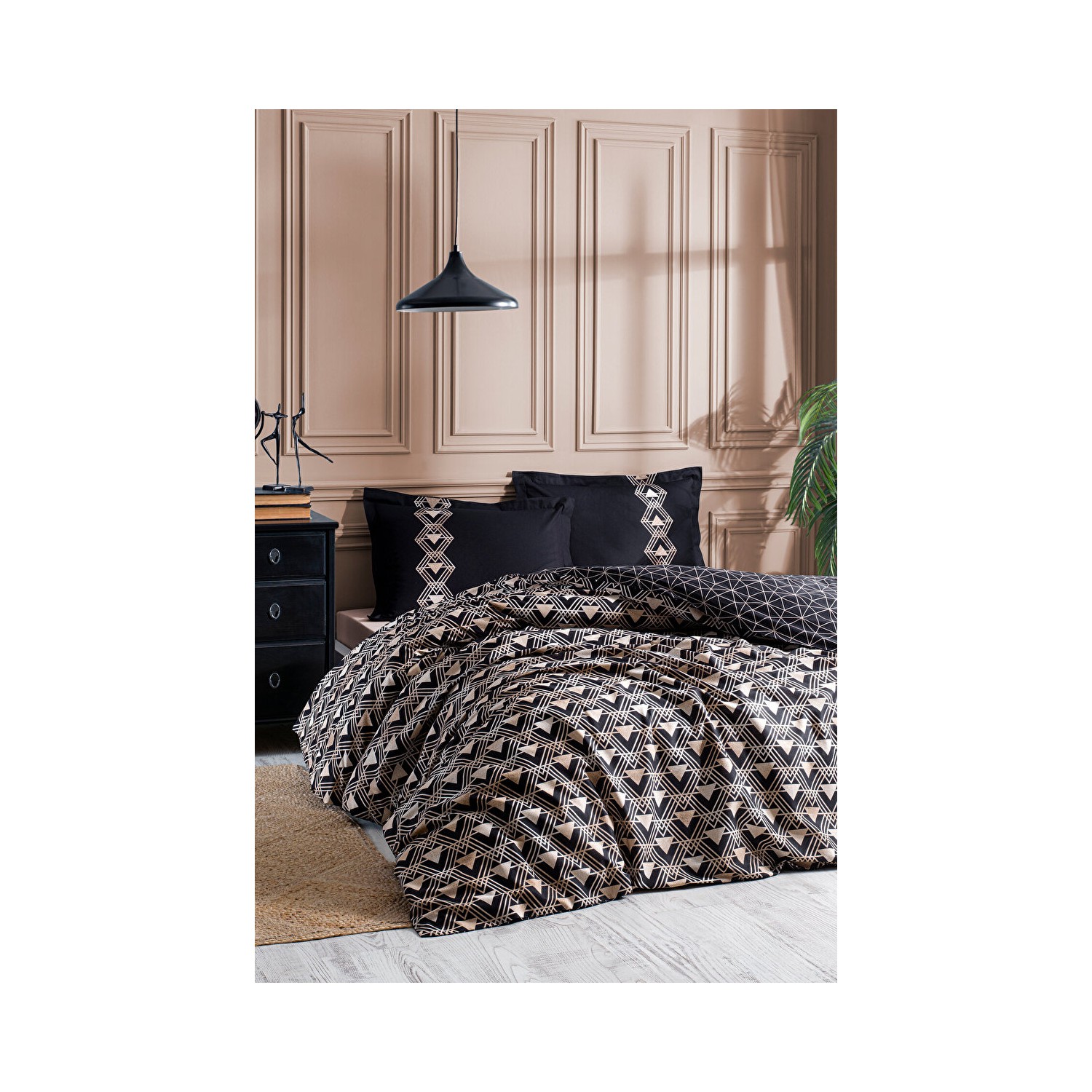 Комплект постельного белья с двойной эластичной простыней Ozdilek Ouro firon siyah cilt babet