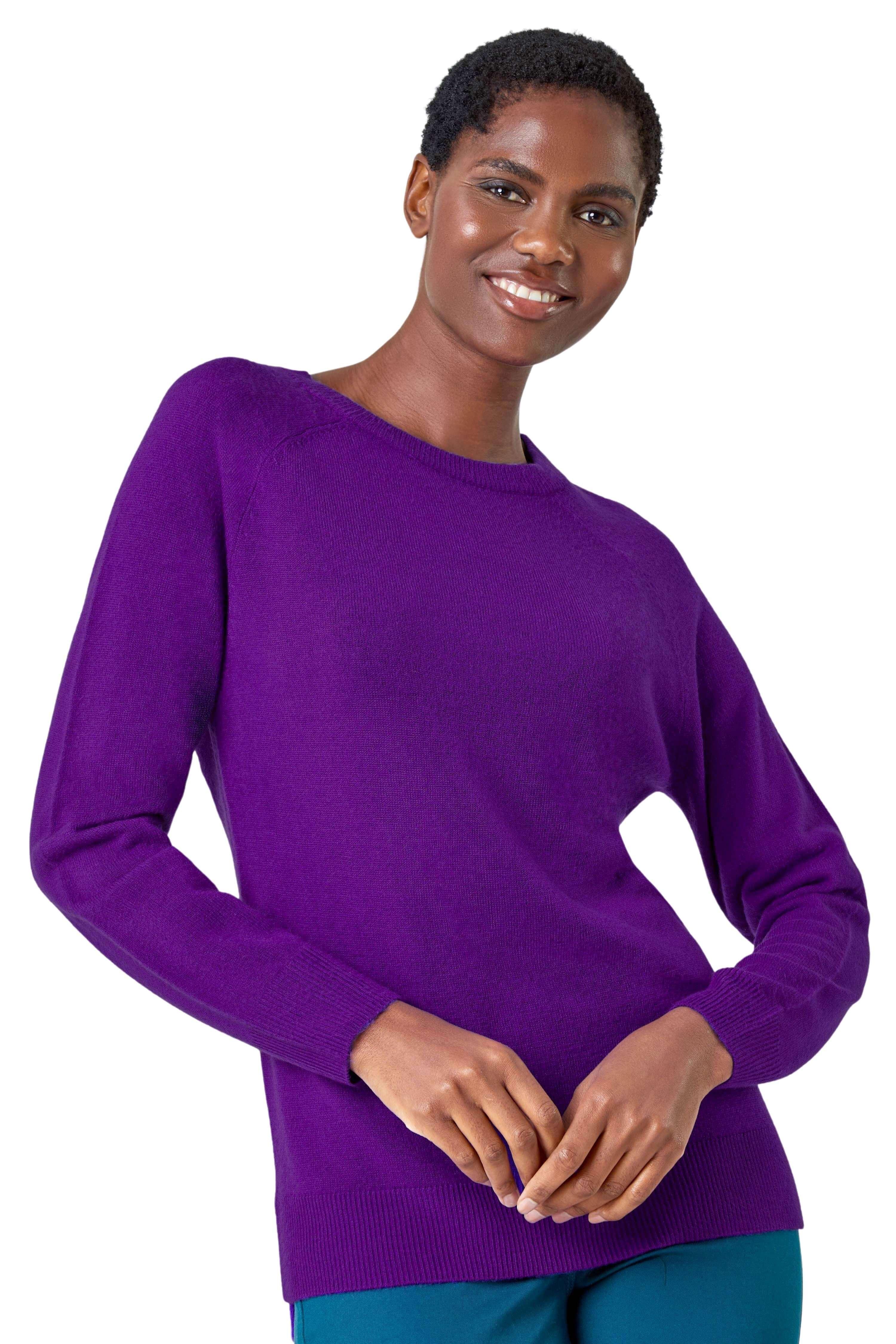 Однотонный мягкий джемпер с круглым вырезом Roman, фиолетовый пуловер с круглым вырезом из трикотажа xs черный