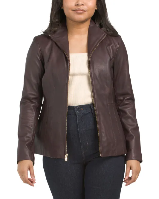 

Куртка из натуральной кожи на молнии спереди Cole Haan, цвет Chianti