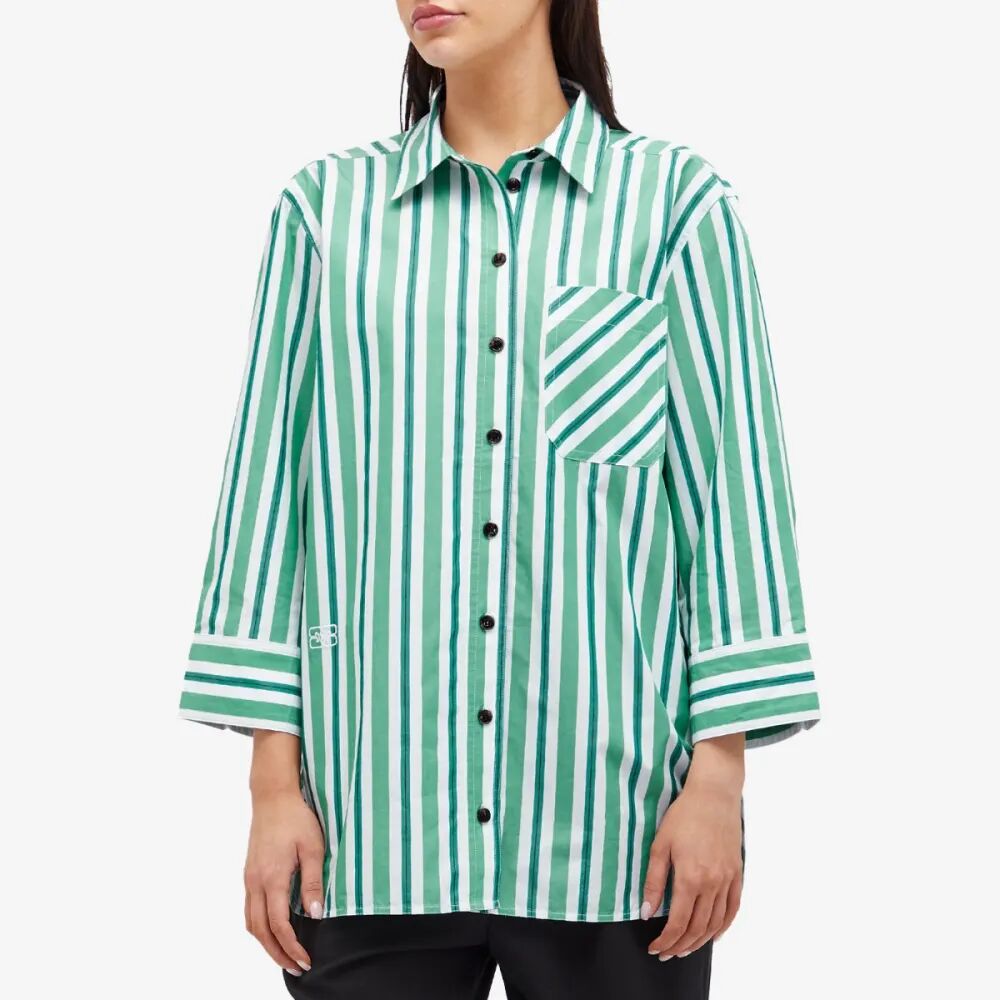 Ganni Хлопковая рубашка в полоску, зеленый