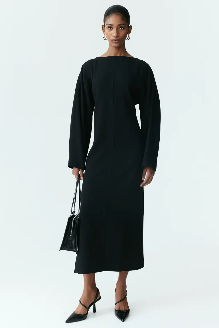 Длинное платье из смесовой шерсти H&M, черный