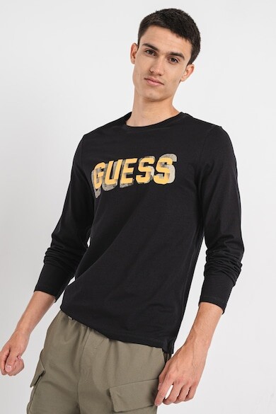 

Блуза с овальным вырезом и логотипом GUESS, черный, желтый