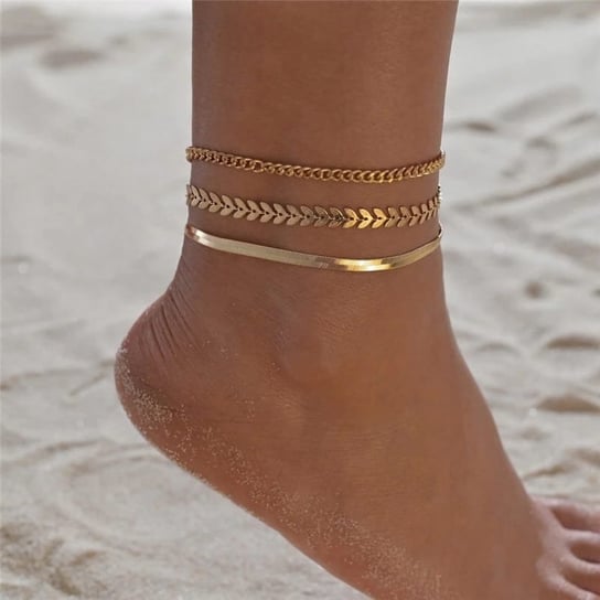 Золотой браслет, цепочка на ногу, лодыжку, 3 шт., Inna marka простой модный браслет на лодыжку для женщин серебристый браслет на ногу футов бижутерия цепочка пляжные подарки