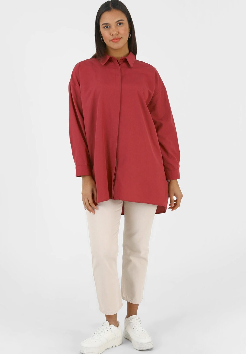 

Рубашка Point Collar Plus Size Alia Modanisa, цвет mottled pink
