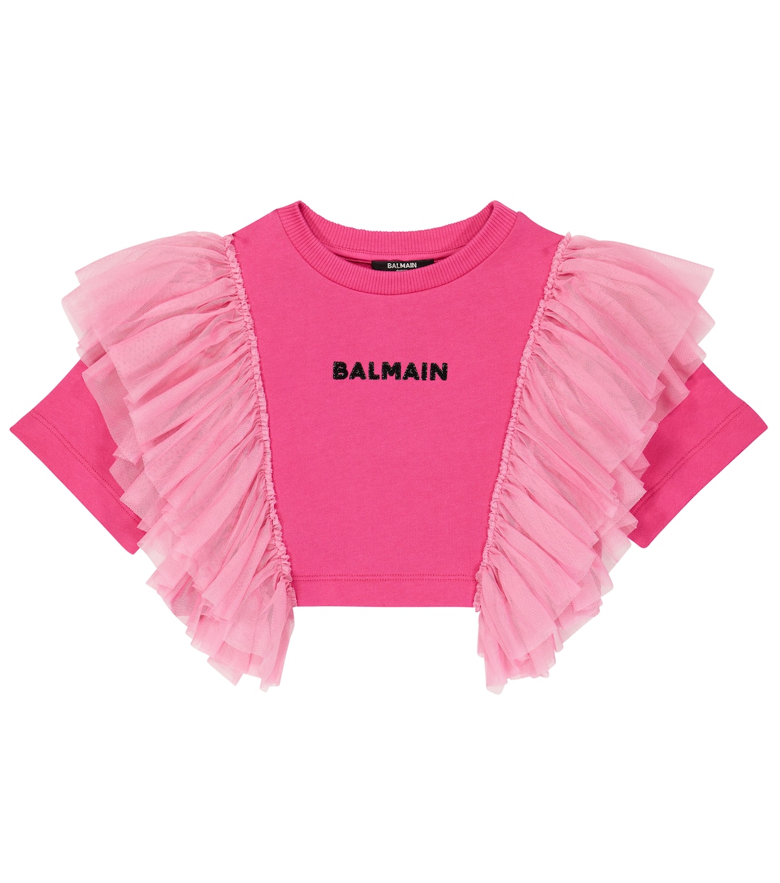 Укороченная хлопковая футболка с логотипом Balmain, розовый