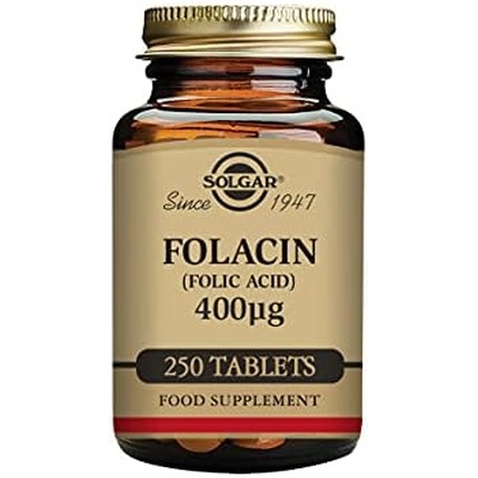 Solgar Фолацин 400 мкг Таблетки Витамин B9 Здоровое самочувствие Здоровый рост материнской ткани Веганский Без глютена и кошерный 250 штук