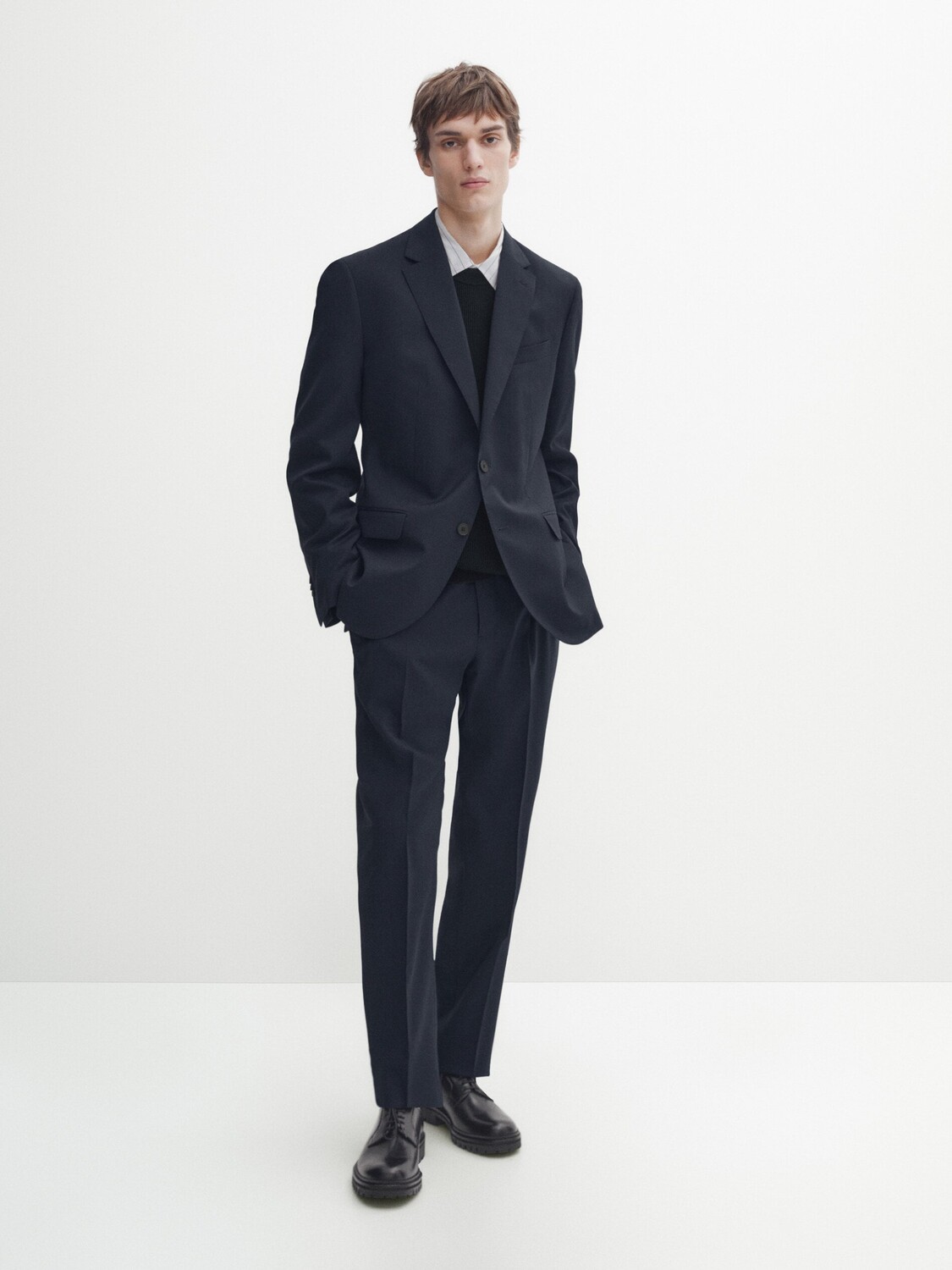 

Костюмный пиджак из смесовой шерсти темно-синего цвета Massimo Dutti, синий
