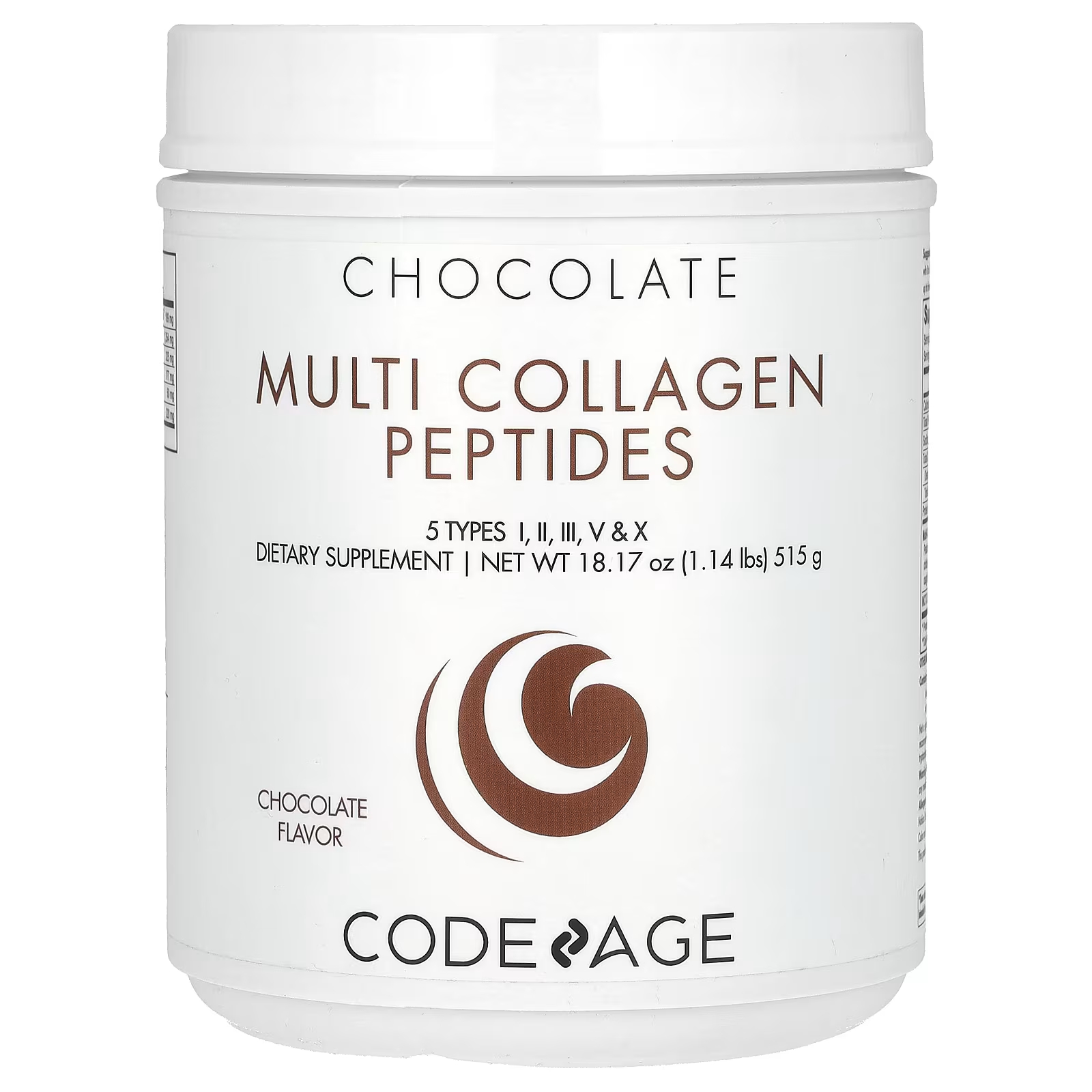 Codeage Multi Collagen Peptides Шоколад, 18,17 унций (515 г) codeage platinum multi collagen peptides без добавок 30 пакетиков по 11 г 0 38 унции