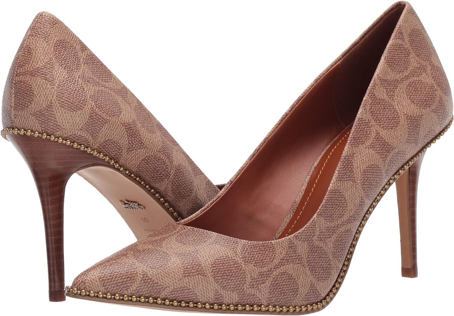 цена Туфли 85 mm Waverly Pump with Beadchain COACH, цвет Tan Coated Canvas