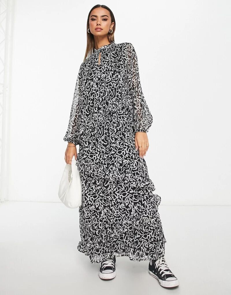

Черно-белое платье макси с оборками Vero Moda Aware