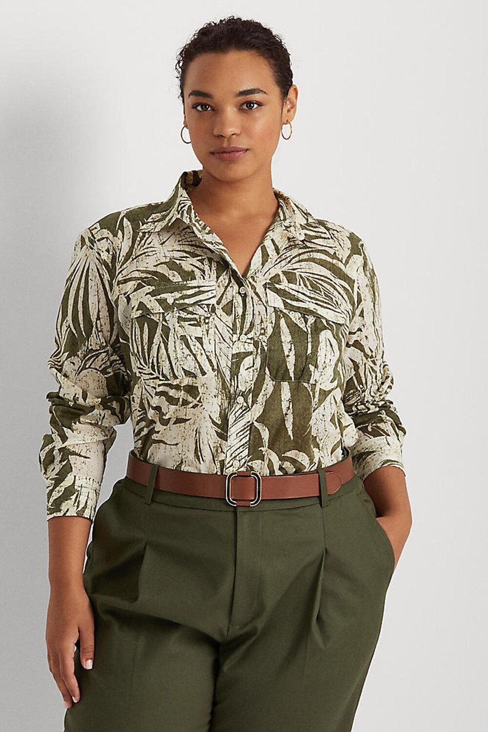 

Рубашка Curve Courtenay на пуговицах спереди Lauren Ralph Lauren, зеленый