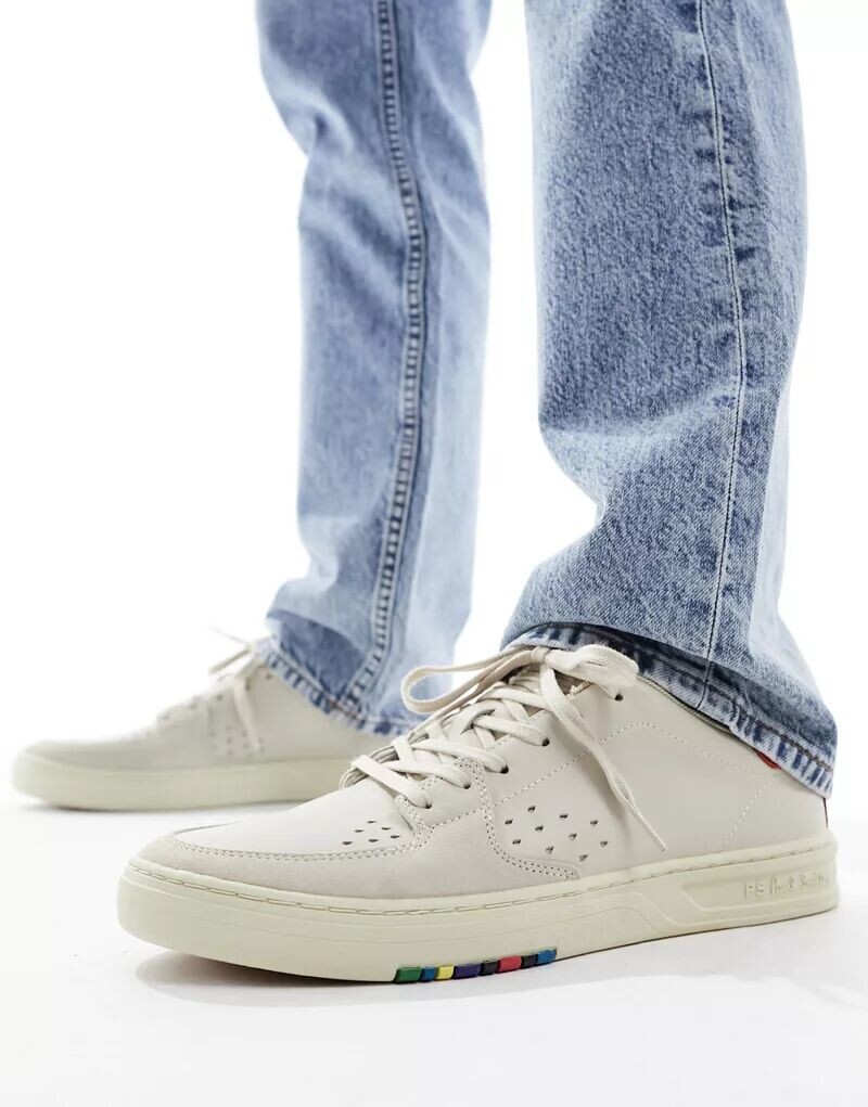 

Белые кроссовки PS Paul Smith Cosmo из перфорированной кожи с красной деталью на каблуке