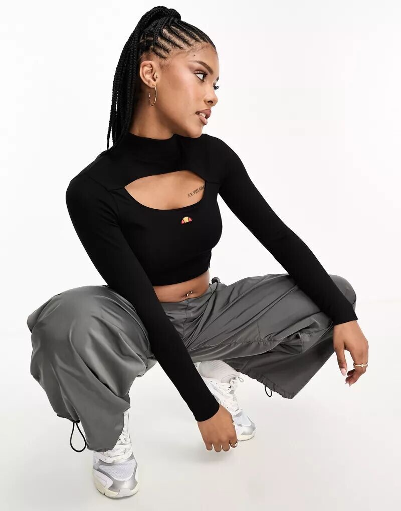 

Черная рубашка укороченного кроя с длинными рукавами ellesse Leilah